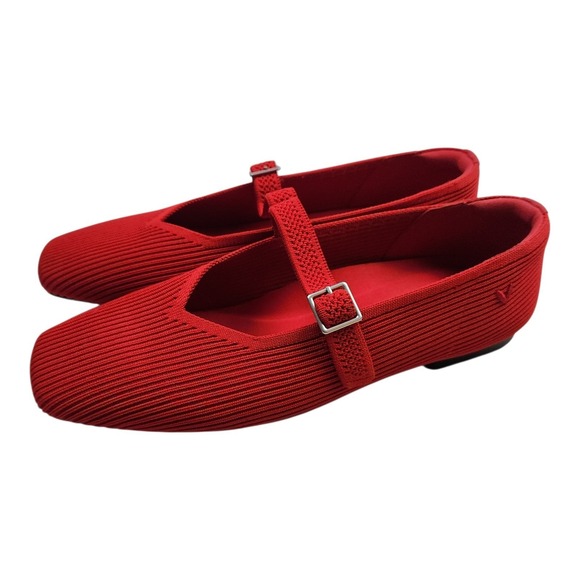 Vivaia Margot Mary Jane Ruby Red Knit Ballet Flats Sz 10 / 41.5M - Picture 2 of 10